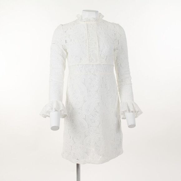 Maje Riline Guipure-Lace Mini Dress in Ecru - Picture 2 of 5